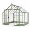 Serre de jardin en aluminium vert et verre transparent avec double porte coulissante, 244 x 244 x 268 cm