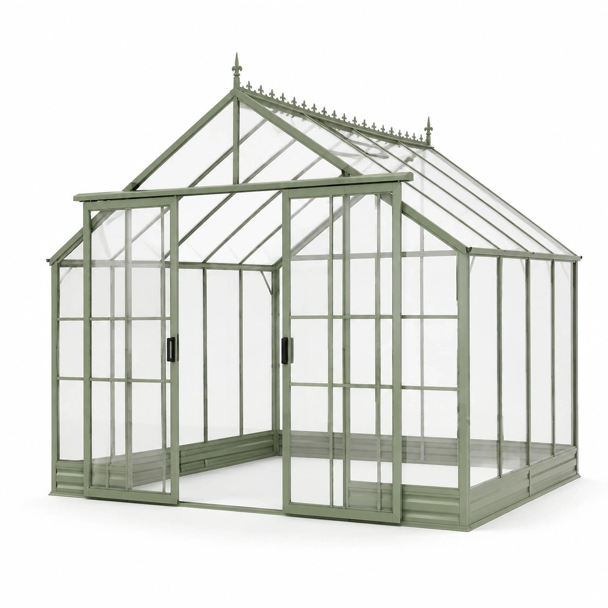 Serre de jardin en aluminium vert et verre transparent avec double porte coulissante, 244 x 244 x 268 cm