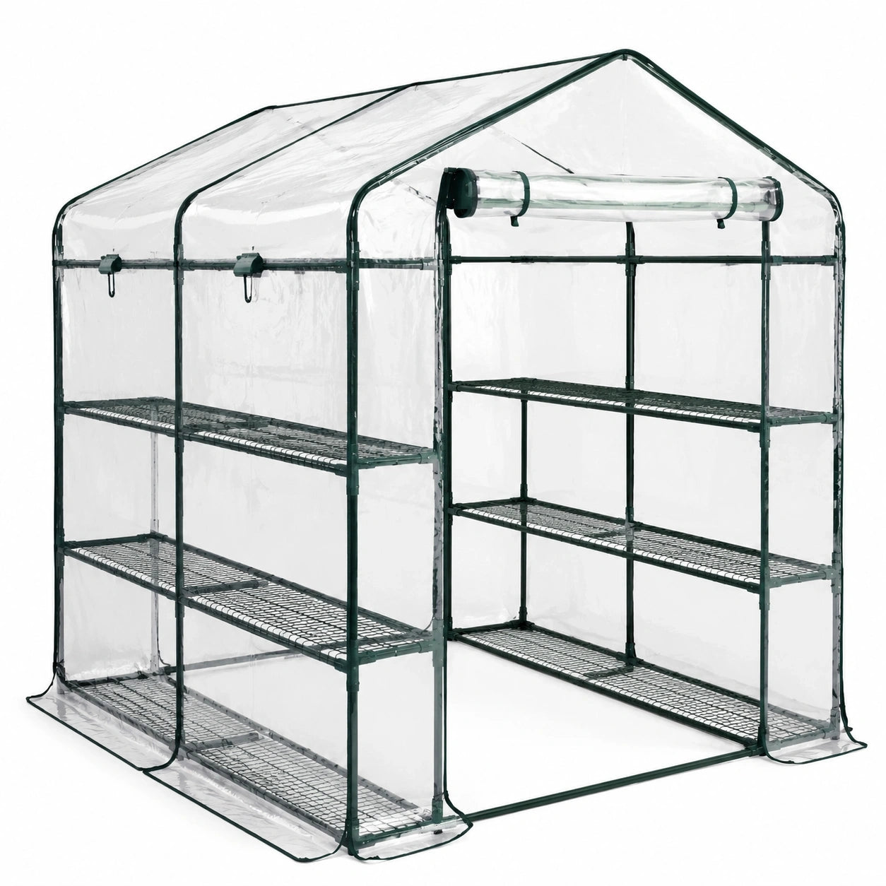 Serre de jardin transparente et verte avec 6 étagères, 143 x 143 x 195 cm
