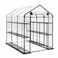 Serre de jardin transparente et noire 245 x 143 x 195 cm avec bâche en PVC, structure en acier et étagères