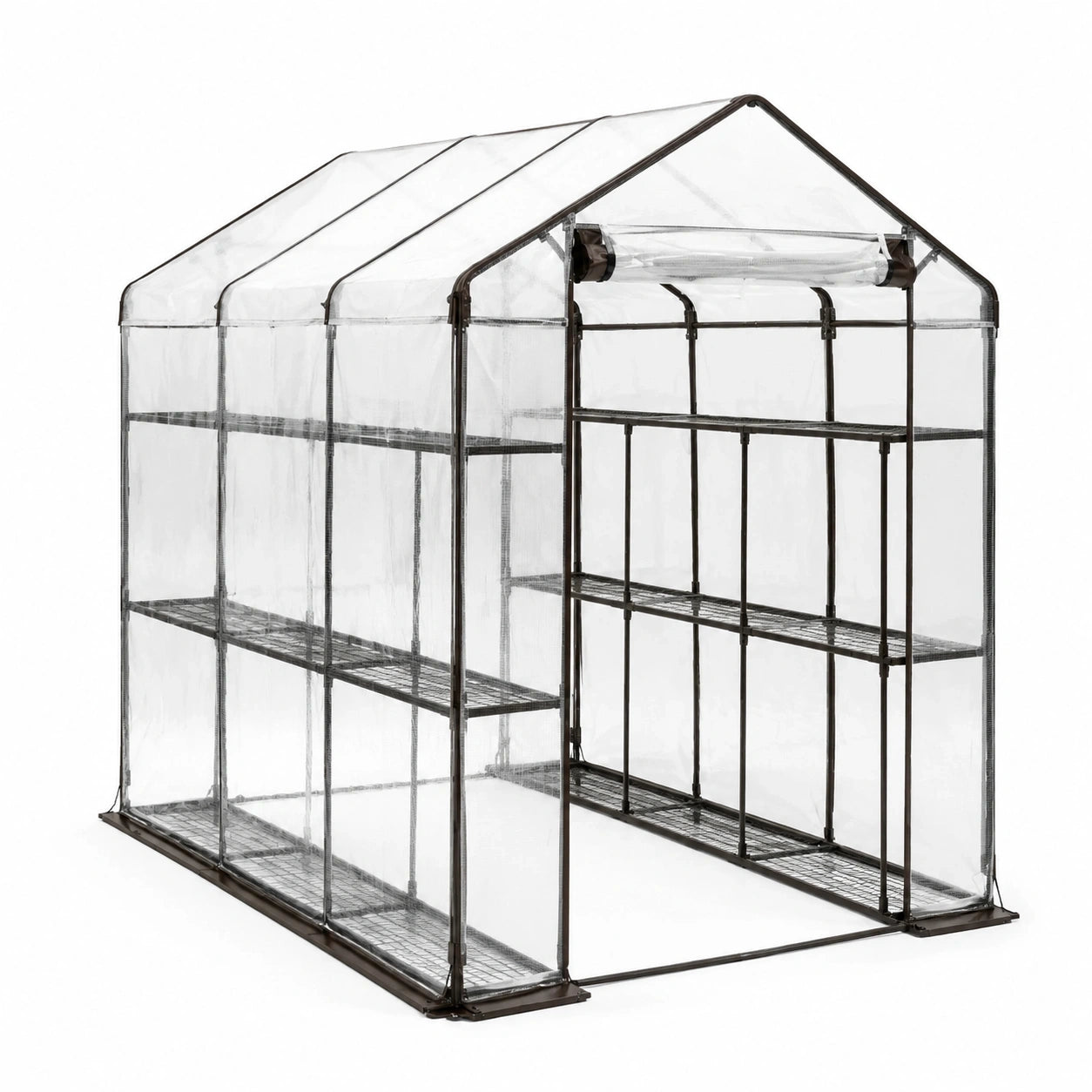 Serre de jardin transparente et noire 245 x 143 x 195 cm avec bâche en PVC, structure en acier et étagères