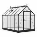 Serre de jardin victorienne en aluminium noir et polycarbonate translucide, 250 x 190 x 220 cm, avec porte et lucarne