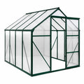 Serre de jardin en aluminium vert et polycarbonate transparent, 250 x 190 x 195 cm, avec porte battante et lucarne de toit