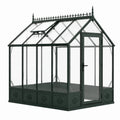 Serre de jardin victorienne 250 x 190 x 230 cm, structure métallique vert foncé, panneaux transparents, porte et lucarne