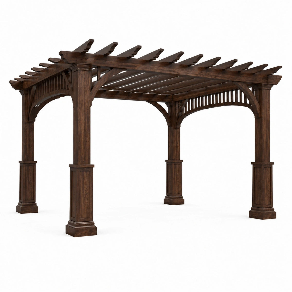 Pergola de jardin en bois marron foncé avec toit ajouré, style traditionnel, 427 x 305 x 274 cm