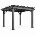 Pergola de jardin en bois gris anthracite avec toit à lames ouvertes, 427 x 305 x 244 cm