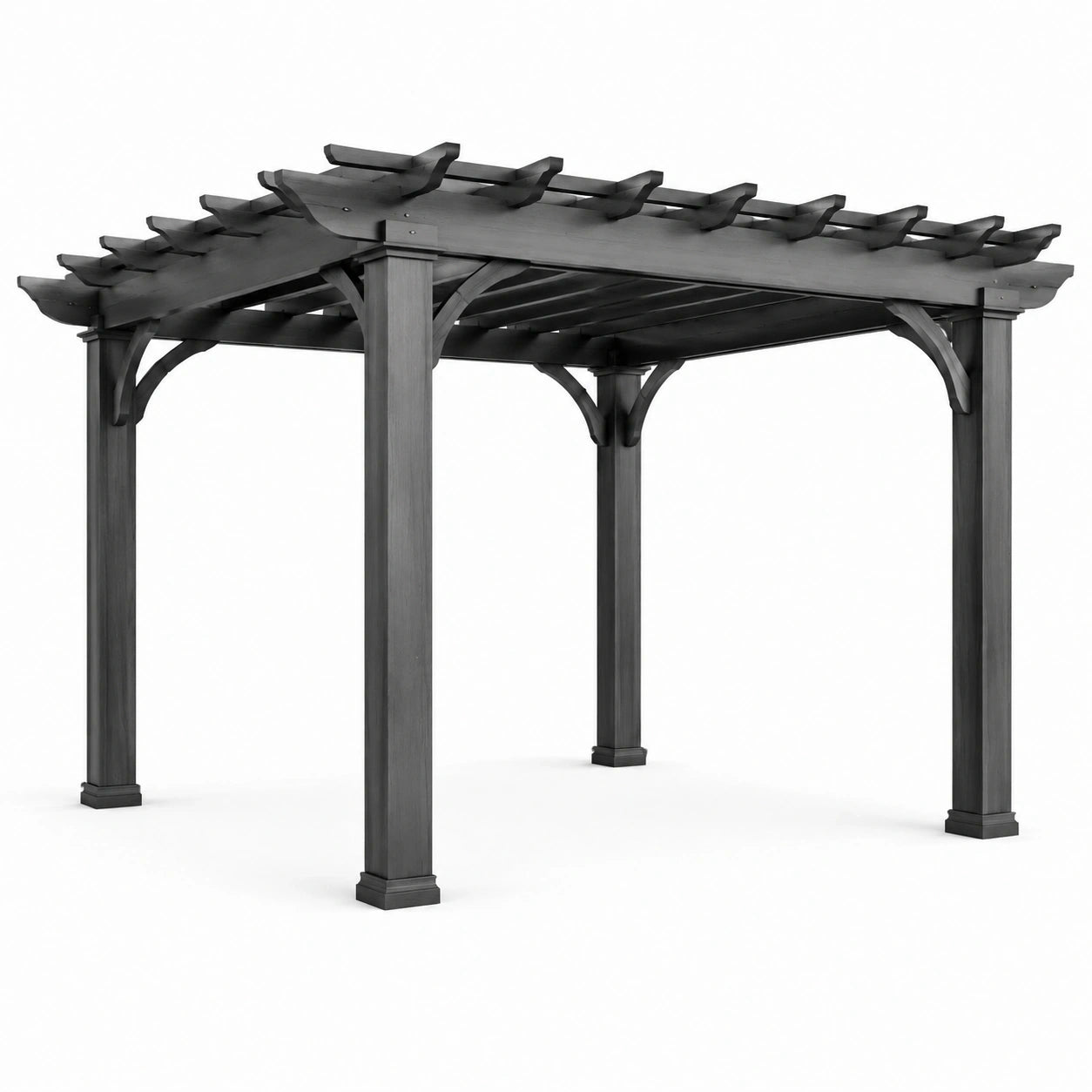 Pergola de jardin en bois gris anthracite avec toit à lames ouvertes, 427 x 305 x 244 cm