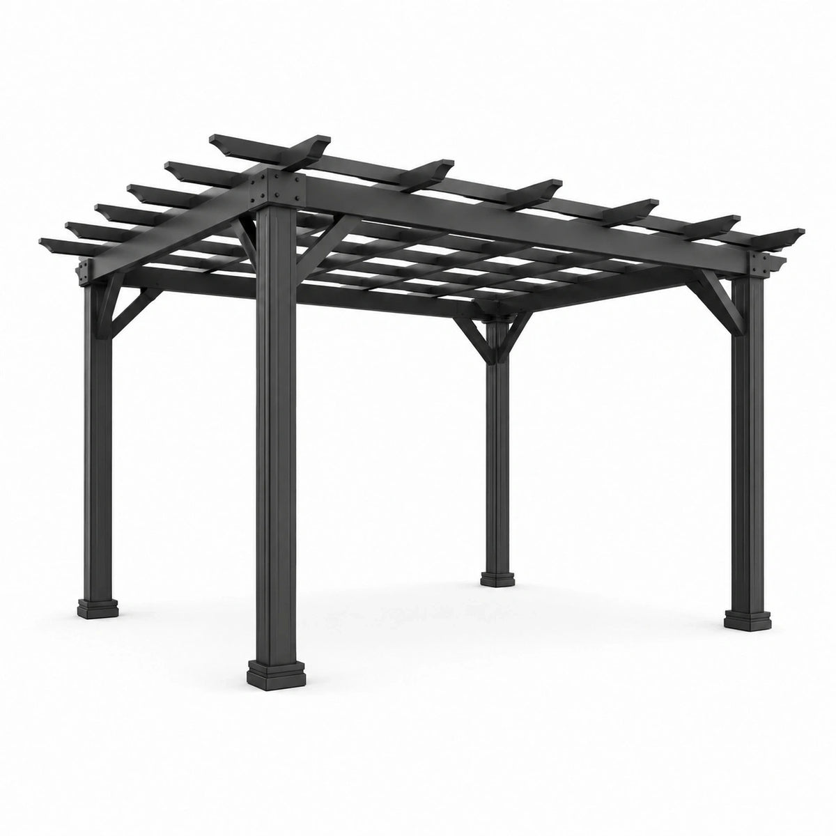 Pergola de jardin en acier noir avec toit ajouré, 300 x 300 x 250 cm, style contemporain