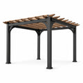 Pergola de jardin contemporaine en acier noir et bois brun avec toit ajouré, 300 x 300 x 250 cm