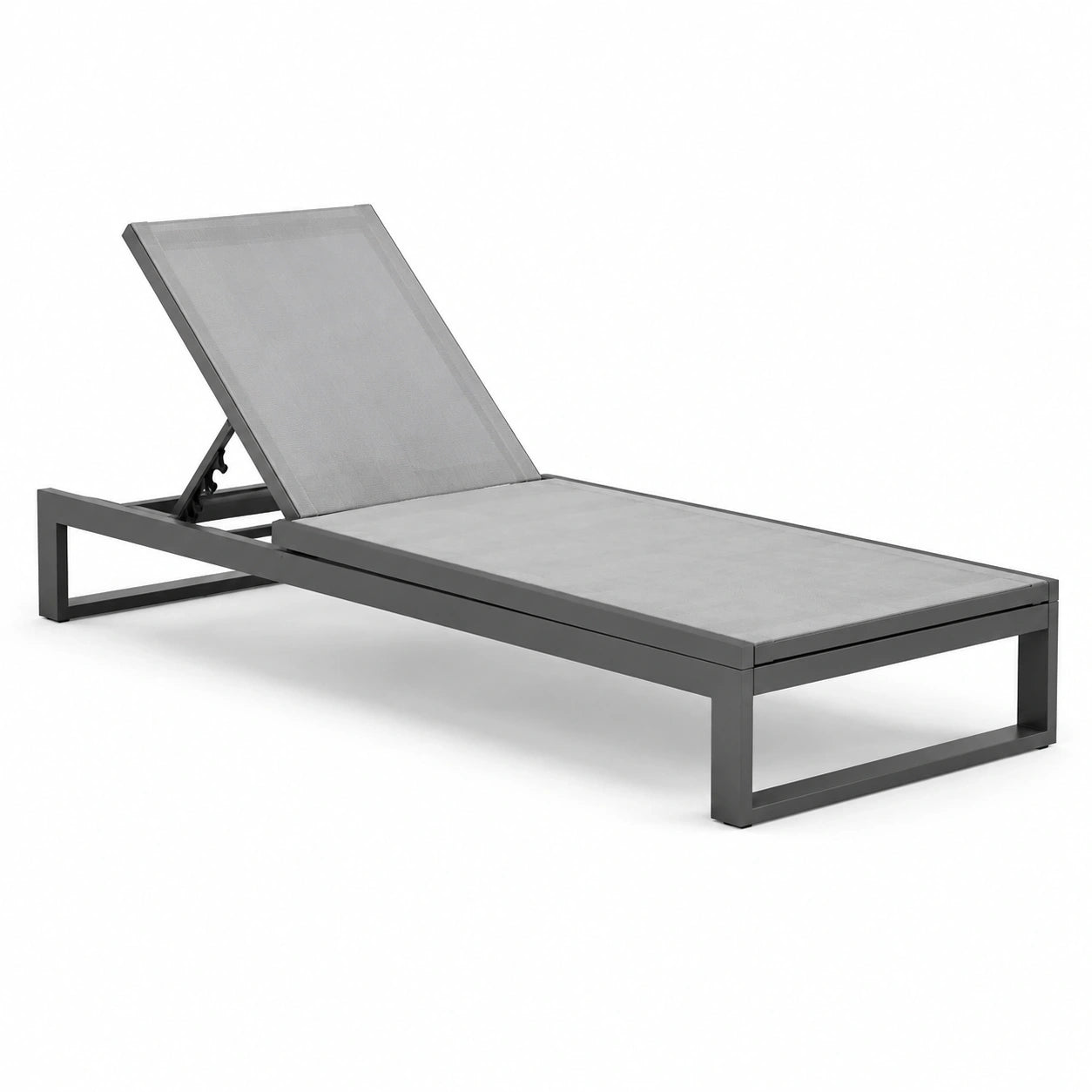Bain de soleil inclinable en aluminium et textilène gris et gris foncé, 195 x 65 x 33 cm