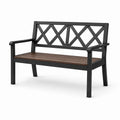 Banc de jardin 2 places en métal noir et bois marron, dossier treillis, 120 x 60 x 90 cm