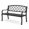 Banc de jardin 2 places en métal noir avec dossier ajouré, 127 x 60 x 85 cm