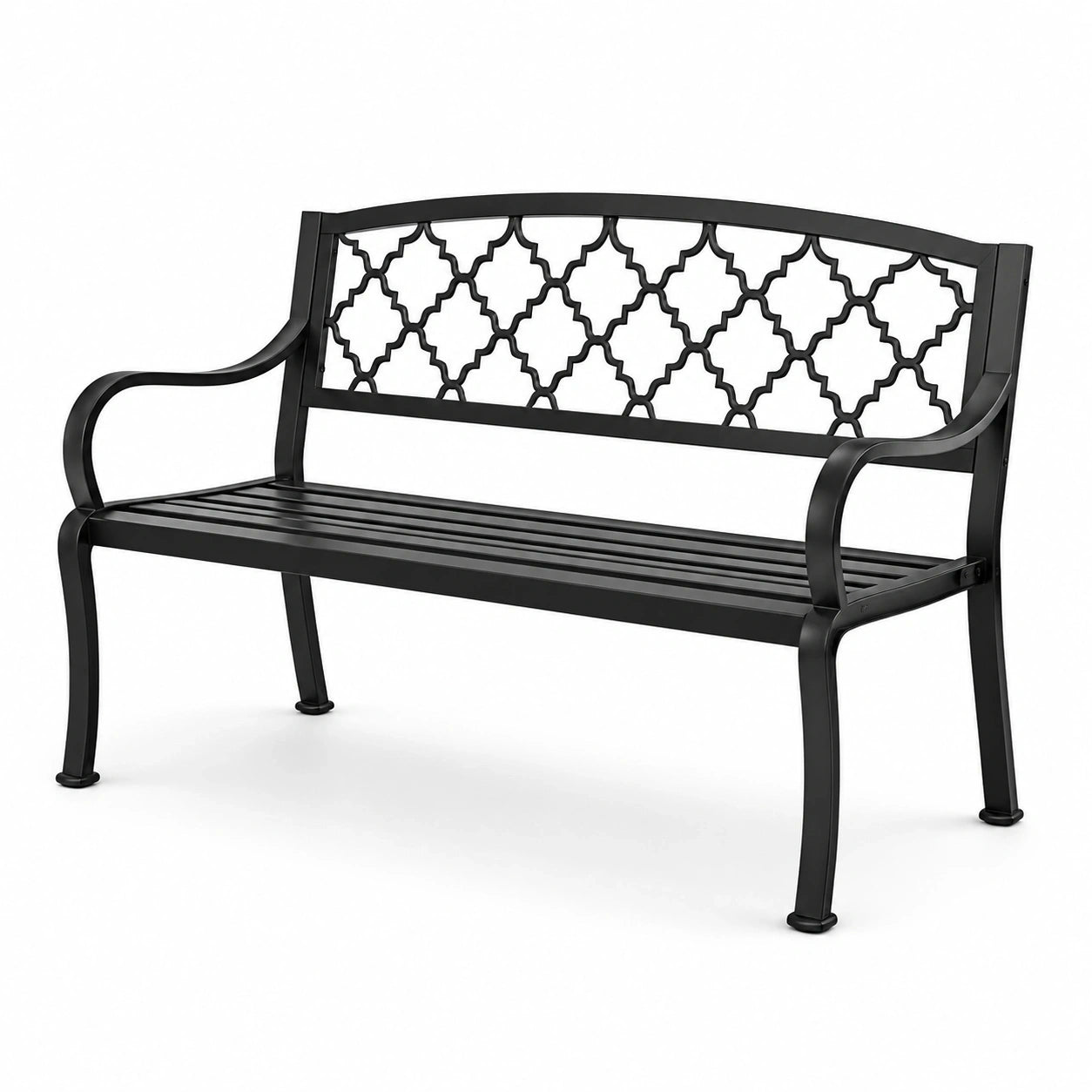 Banc de jardin 2 places en métal noir avec dossier ajouré, 127 x 60 x 85 cm