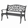 Banc de jardin 2 places en métal noir avec dossier ornemental – 127 x 60 x 87 cm