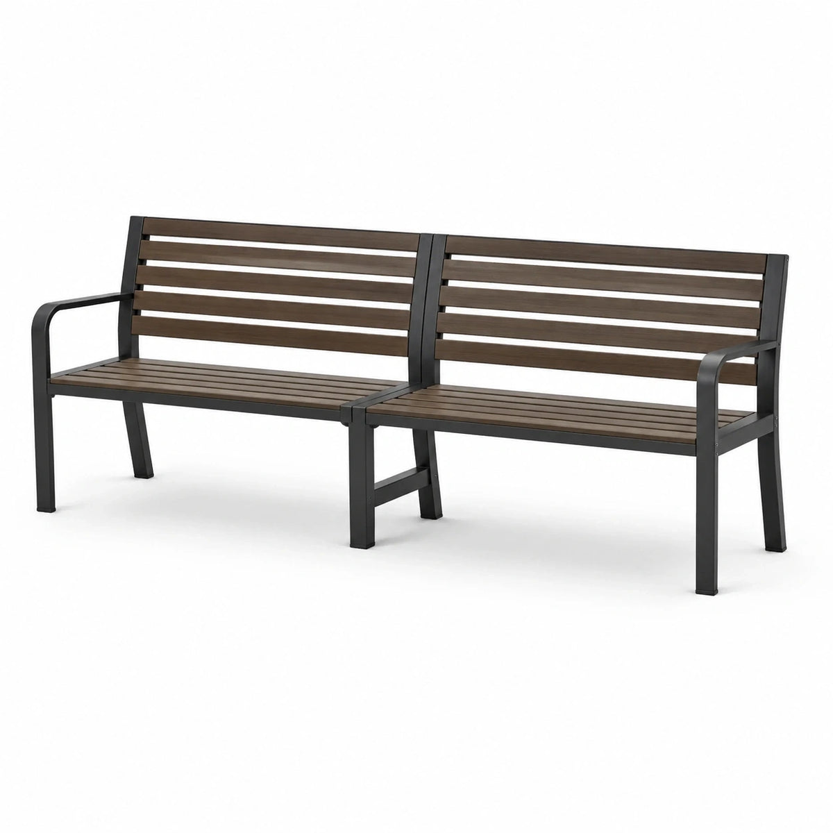 Banc de jardin 2 places, 150 x 60 x 85 cm, métal noir et lattes marron
