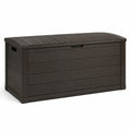 Coffre de rangement extérieur en plastique marron foncé effet bois avec couvercle, 120 x 56 x 63 cm