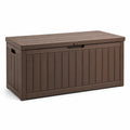 Coffre de rangement extérieur en résine brune effet bois avec couvercle à loquet, 120 x 55 x 60 cm