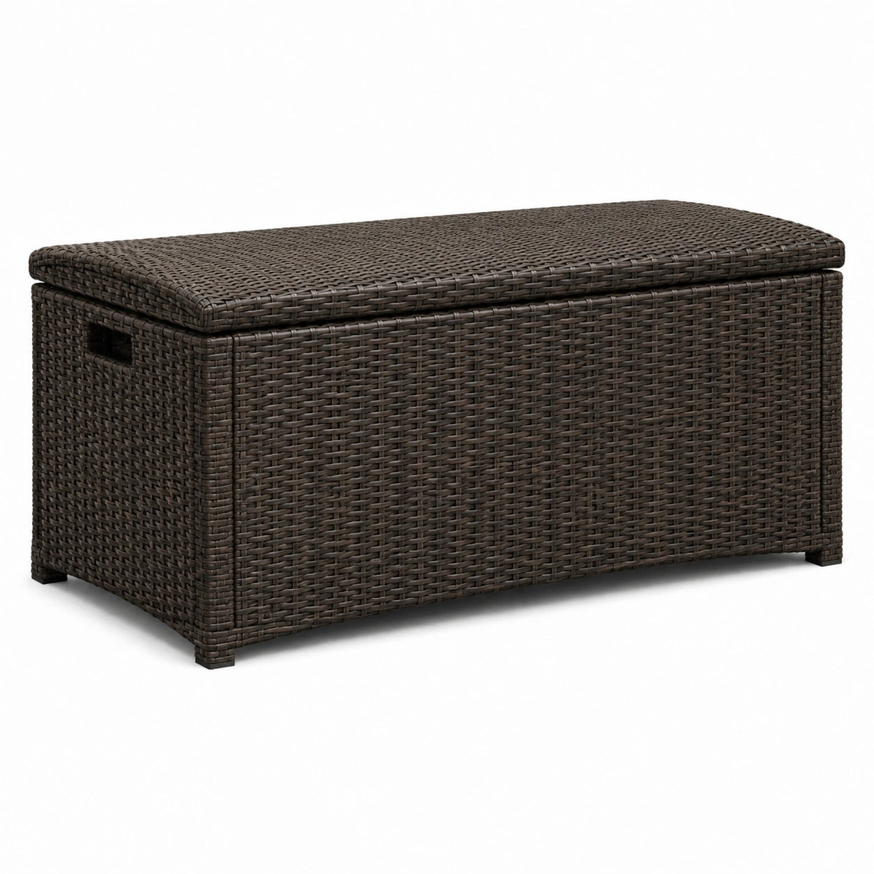Coffre de rangement extérieur en résine tressée marron avec couvercle, 120 x 55 x 60 cm
