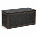 Coffre de rangement extérieur noir et marron en résine effet rotin tressé, 120 x 55 x 60 cm
