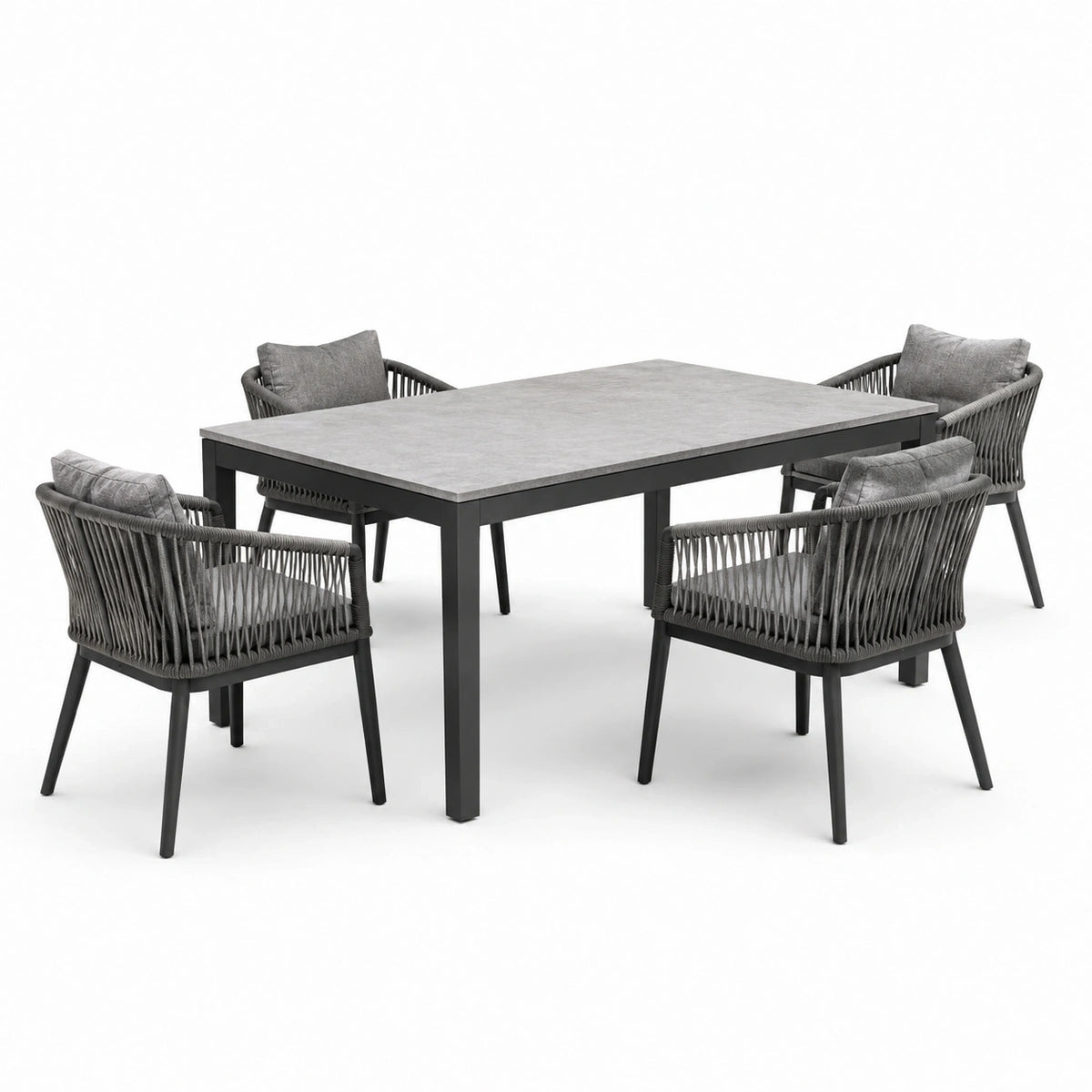 Salon de jardin 5 pièces anthracite et gris avec table 150 x 90 x 75 cm et 4 fauteuils 60 x 60 x 80 cm