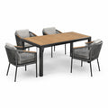 Ensemble repas de jardin 5 pièces avec table 160 x 90 x 75 cm et 4 fauteuils 58 x 60 x 82 cm, noir, gris et bois naturel