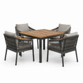 Ensemble repas de jardin 5 pièces noir, brun et gris clair avec table 100 x 100 x 75 cm et 4 fauteuils 62 x 64 x 82 cm