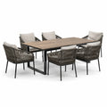 Ensemble repas extérieur 7 pièces avec table 180 x 90 x 75 cm et 6 fauteuils, beige, taupe, noir et marron
