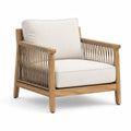 Fauteuil de détente contemporain en bois clair, corde beige et tissu écru, 76 x 82 x 78 cm
