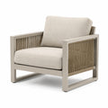 Fauteuil de jardin contemporain en métal taupe et corde tressée beige, 78 x 80 x 78 cm