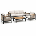 Salon de jardin contemporain 4 pièces noir, beige et marron avec canapé 190 x 75 x 80 cm, 2 fauteuils 73 x 75 x 80 cm et table basse 110 x 60 x 38 cm