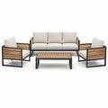 Salon de jardin 4 pièces beige, noir et brun – canapé 190 x 75 x 78 cm, fauteuils 72 x 75 x 78 cm et table 100 x 55 x 40 cm