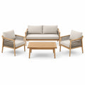 Salon de jardin 4 places beige, bois naturel et gris taupe avec canapé 160 x 78 x 80 cm, 2 fauteuils 72 x 78 x 80 cm et table 100 x 55 x 40 cm