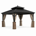 Pavillon de jardin 400 x 300 x 320 cm en aluminium noir avec toit rigide et rideaux taupe